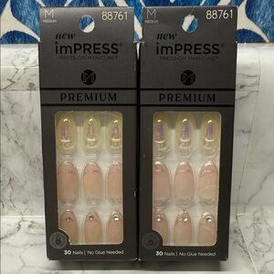Kiss imPRESS Premium Press-On Nails Nude and Iridescent Medium New Set Of 2